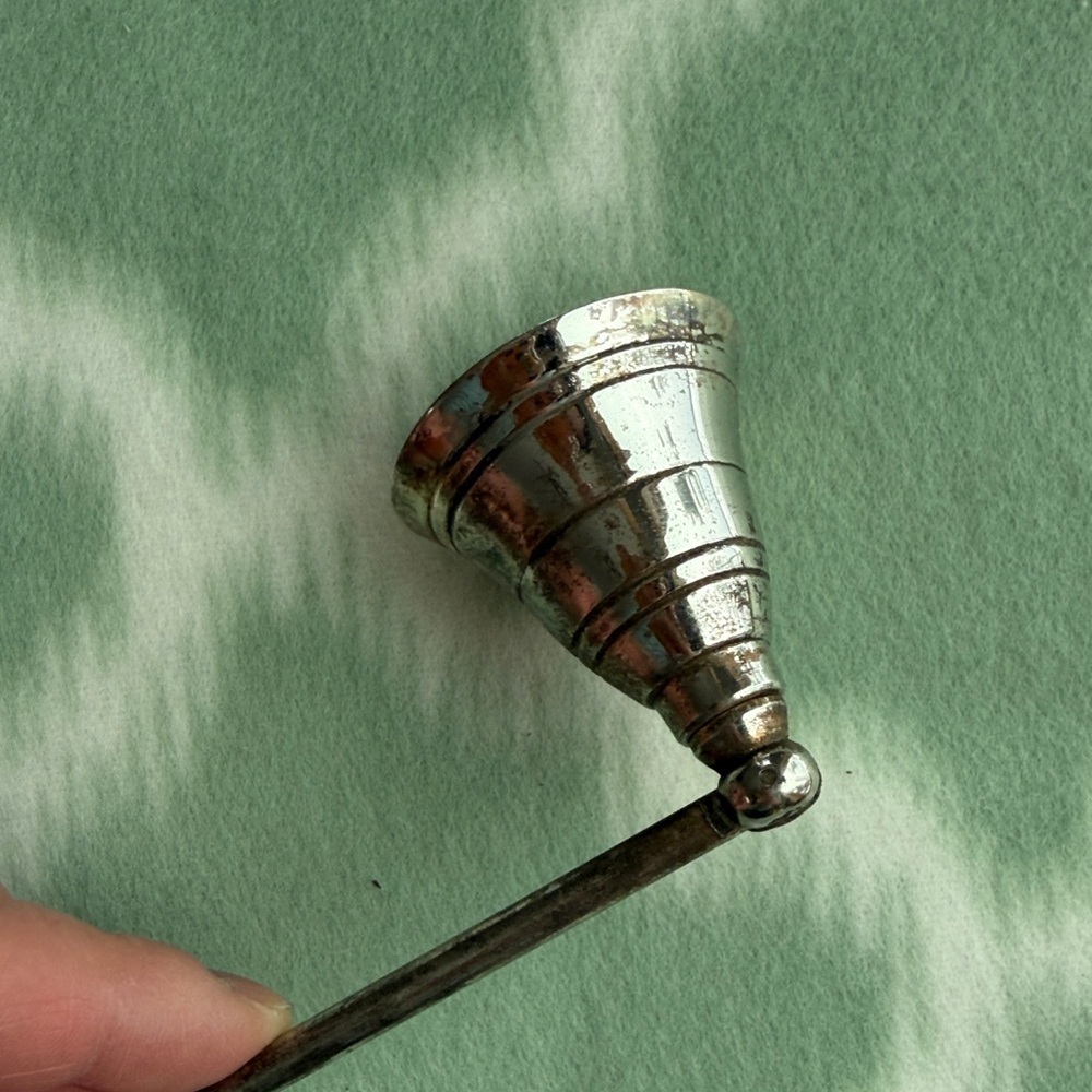 Vintage Silver Candle Snuffer with multi color rhinestone embellishment Handle - Picture 2 of 8